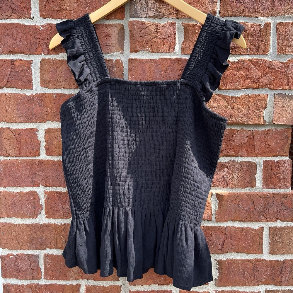 Torrid Black Gauze Smocked Ruffle Strap Square Neck Peplum Tank Plus Size 0